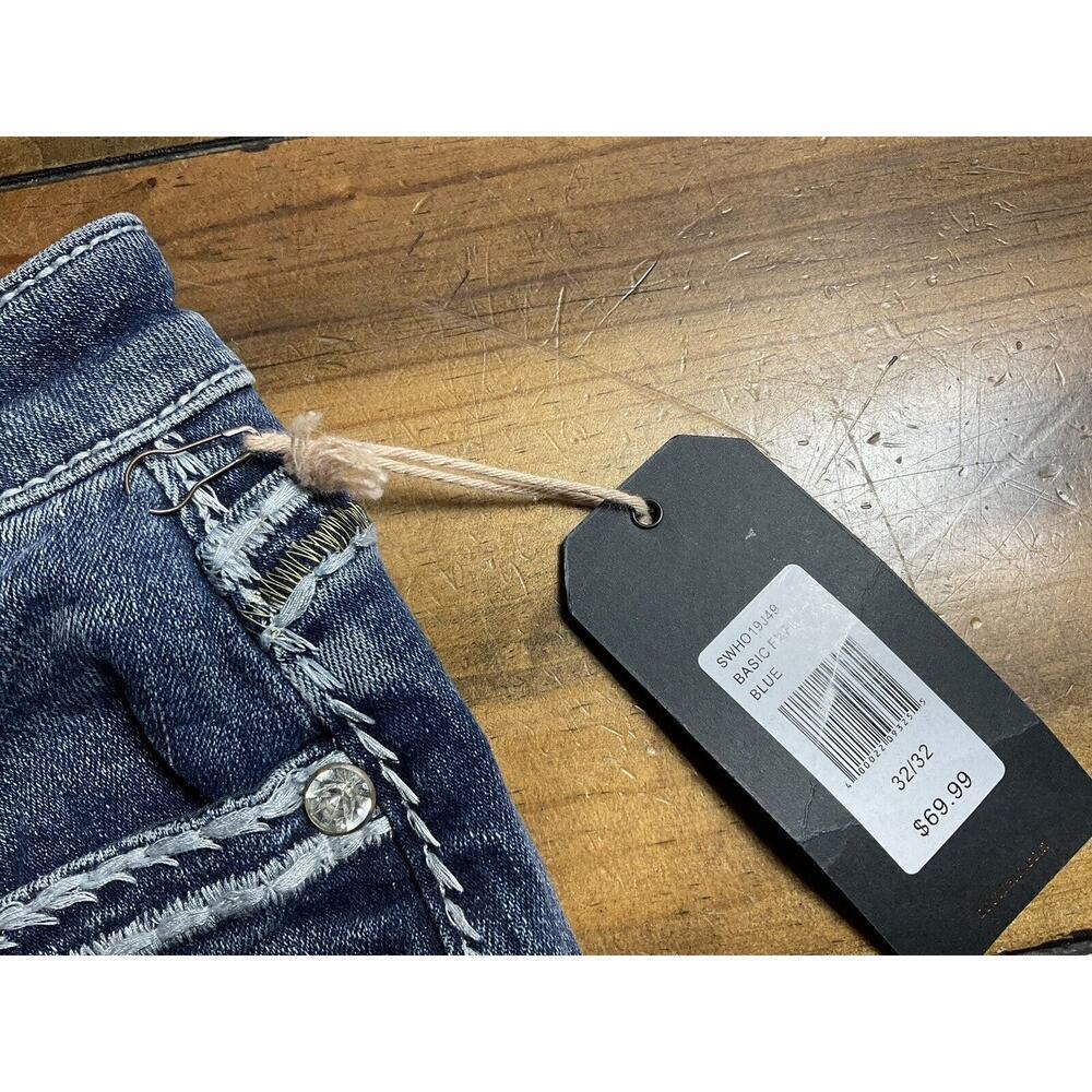 Shyanne Mid Rise Bootcut Embroidered Womens Jeans 32x32 Thick Stitching NWT - Picture 4 of 14